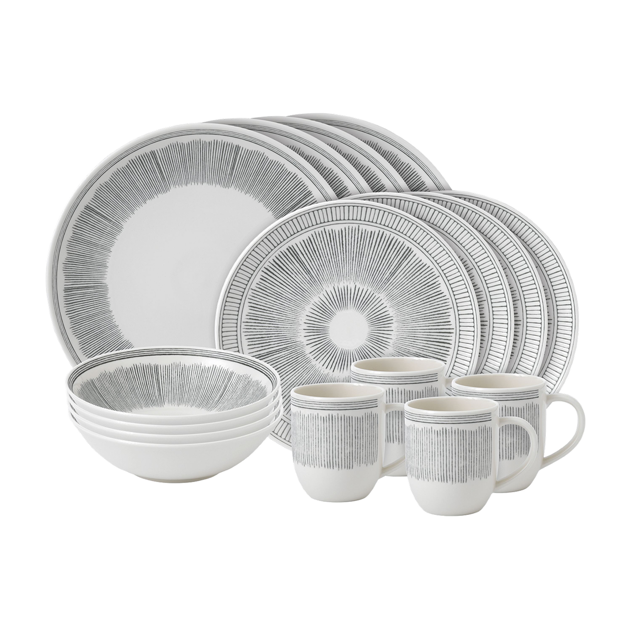 ED Charcoal Grey Lines 16 Piece Dinner Set