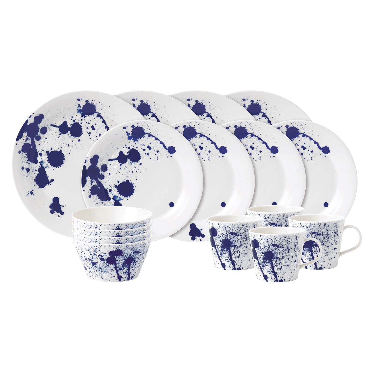 Dessert Plates and Dinner Plates Blue/White Dinner Service for 4 with a Blue Rim consisting of Coffee Cups Bowls S P SALT PEPPER Premium Tableware Set 16 Pieces of Bone China Porcelain 