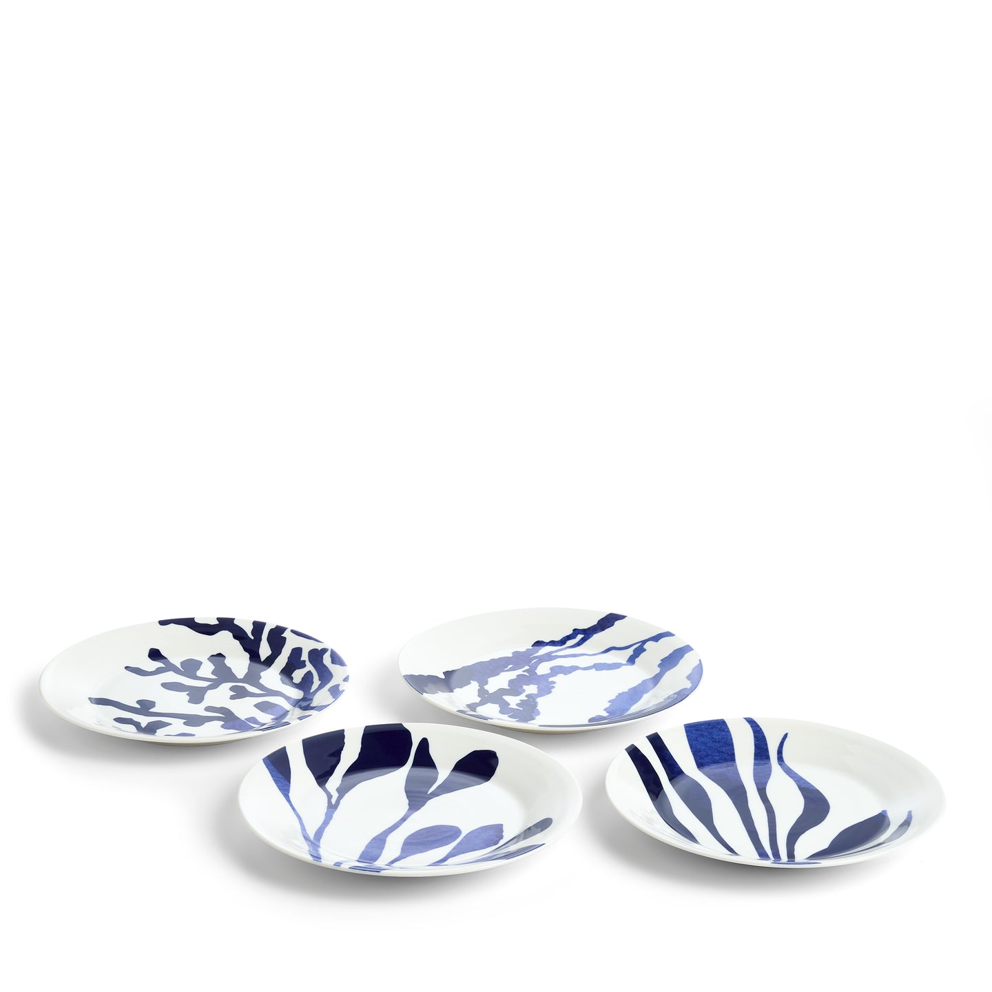 Pacific Coral Dinner Plates Mixed Patterns Blue, Set of 4